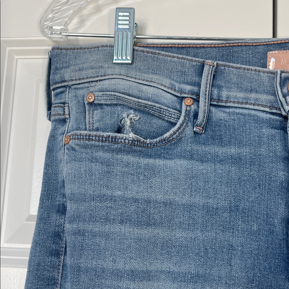 Mother Mid Rise Dazzler Ankle Fray Jeans Weekend Kittens Wash Distressed Jeans - Picture 7 of 16